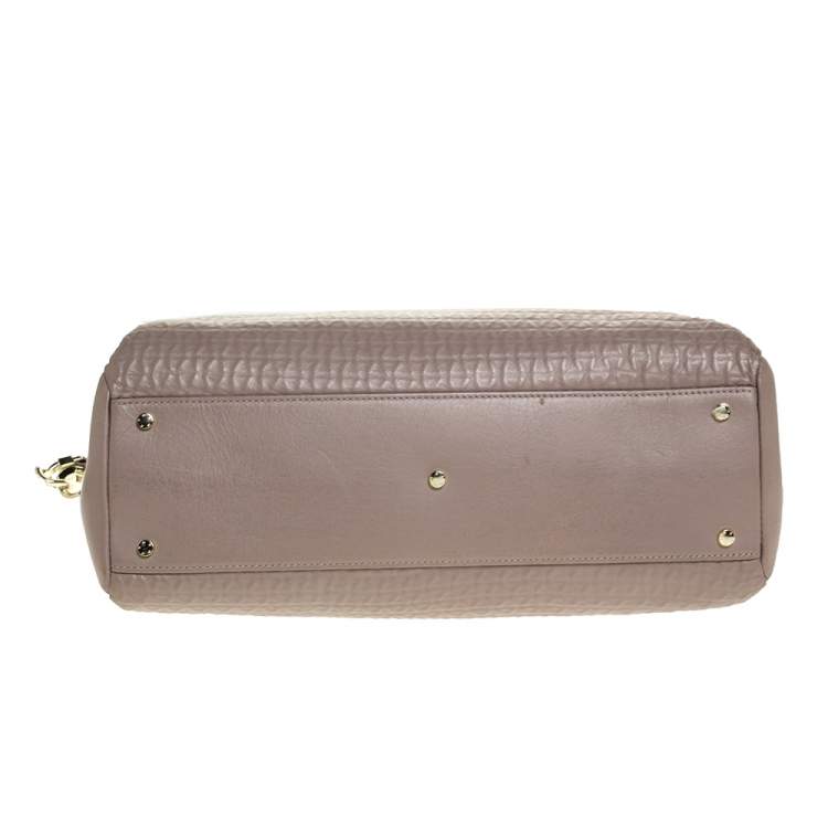 Pre Owned Aigner Grey Leather Middle Zip Tote
