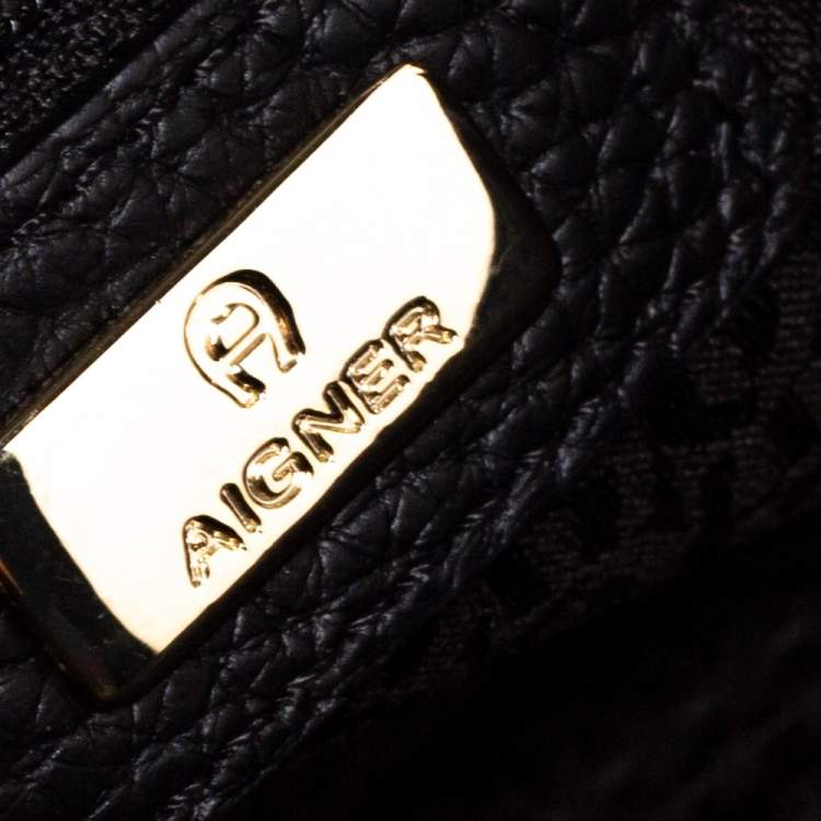 Pre Owned Aigner Black/White Leather Diaodara Shoulder Bag