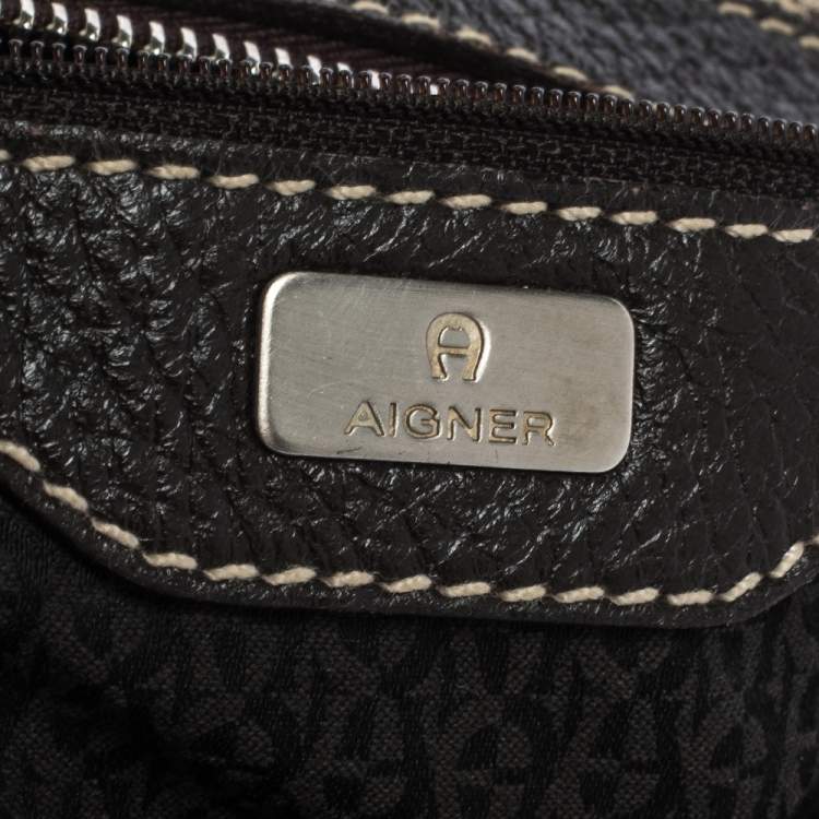 مملوكة مسبقًا Aigner Brown Signature Canvas and Leather Zip Hobo