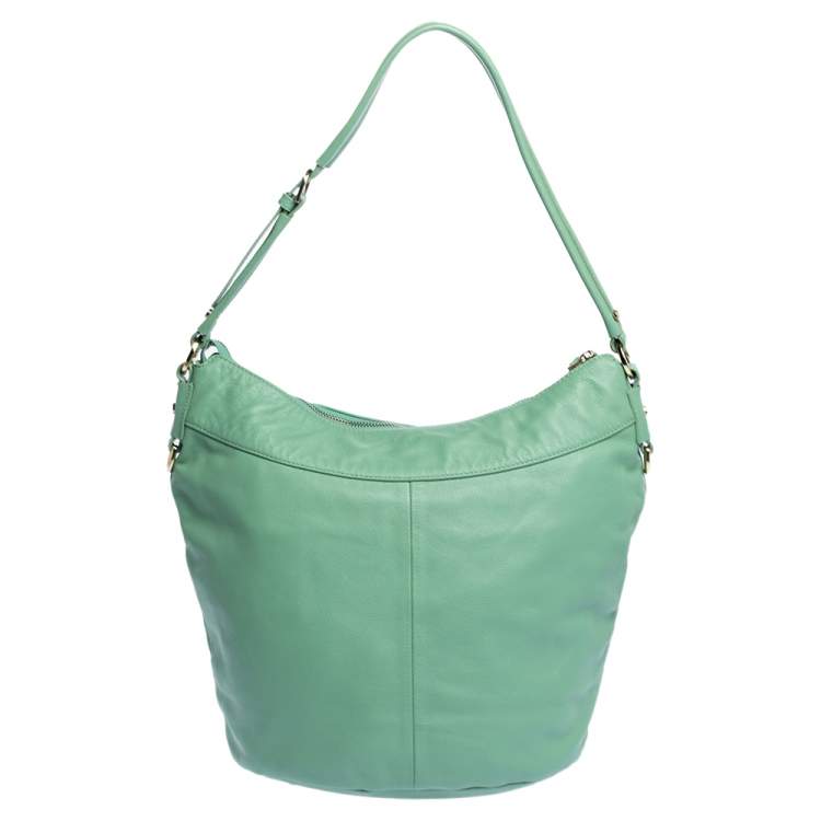 Pre Owned Aigner Green Leather Front Pocket Hobo
