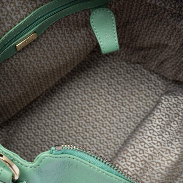 Pre Owned Aigner Green Leather Front Pocket Hobo