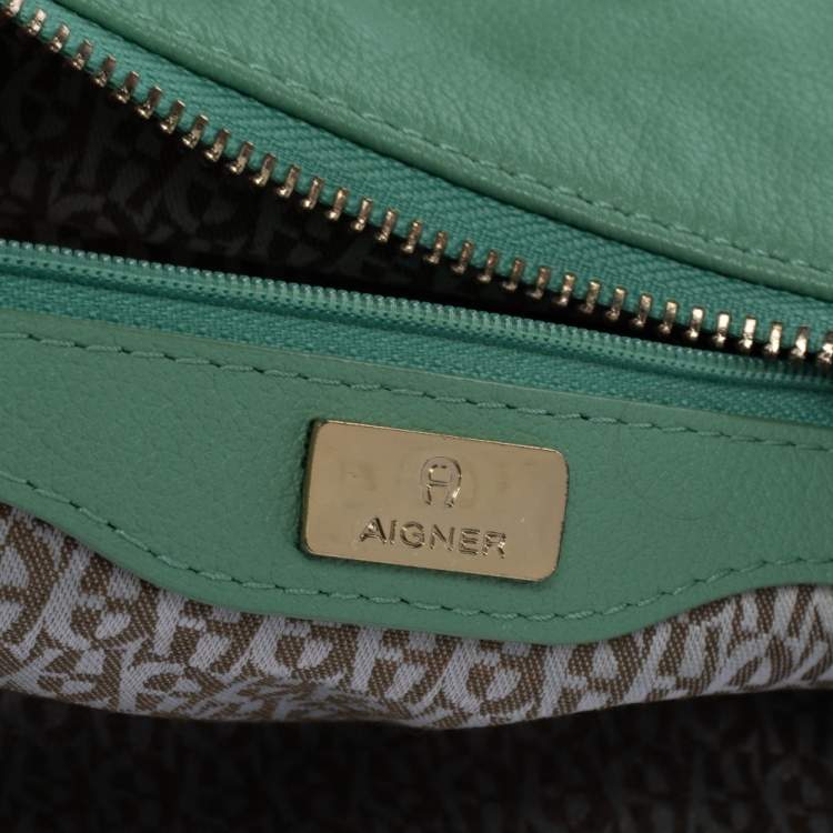 Pre Owned Aigner Green Leather Front Pocket Hobo