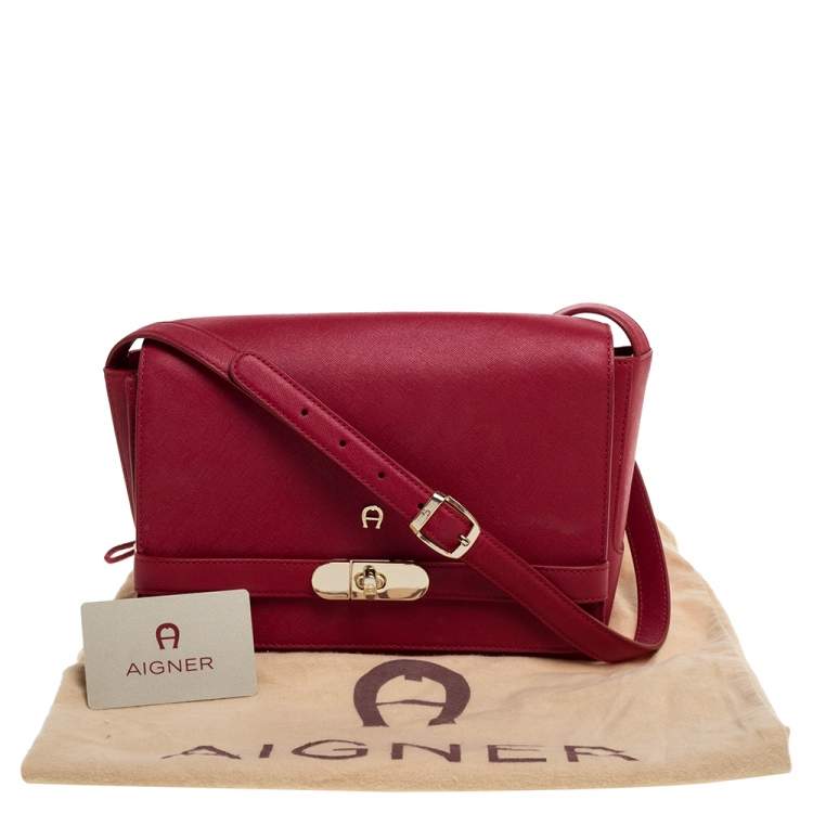 Pre Owned Aigner Red Leather Shoulder Bag