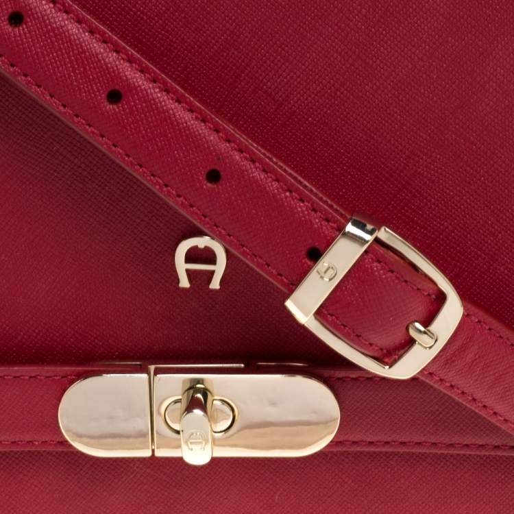 Pre Owned Aigner Red Leather Shoulder Bag