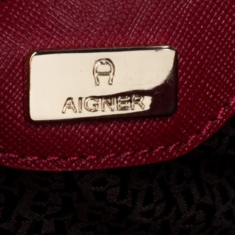 Pre Owned Aigner Red Leather Shoulder Bag
