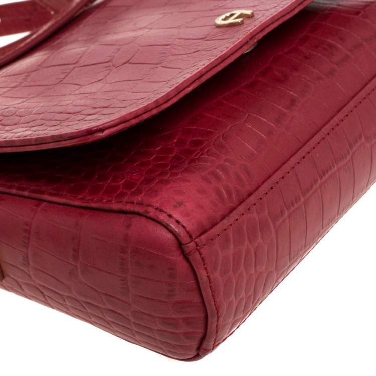 Pre Owned Aigner Red Croc Embossed Leather Crossbody Bag