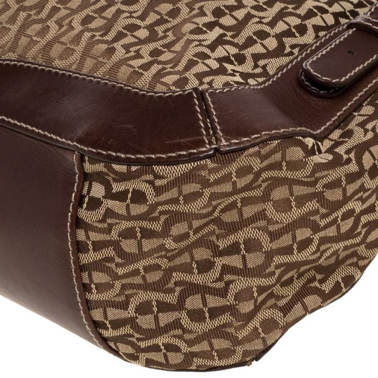 Pre Owned Aigner Brown Signature Canvas and Leather Satchel