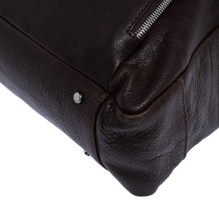 Pre Owned Aigner Dark Brown Leather Drawstring Front Pocket Top Handle Bag