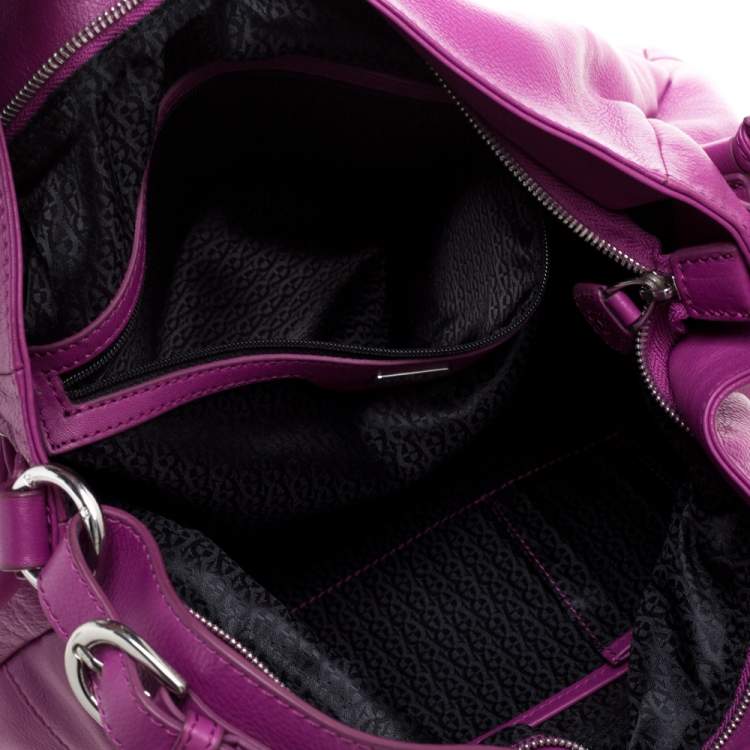 Pre Owned Aigner Purple Leather Drawstring Top Handle Bag