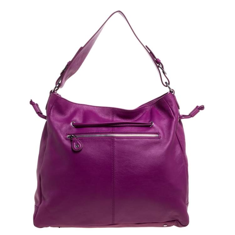 Pre Owned Aigner Purple Leather Drawstring Top Handle Bag