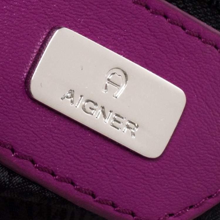 Pre Owned Aigner Purple Leather Drawstring Top Handle Bag