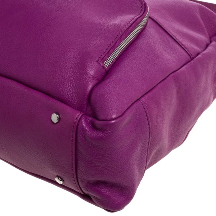 Pre Owned Aigner Purple Leather Drawstring Top Handle Bag