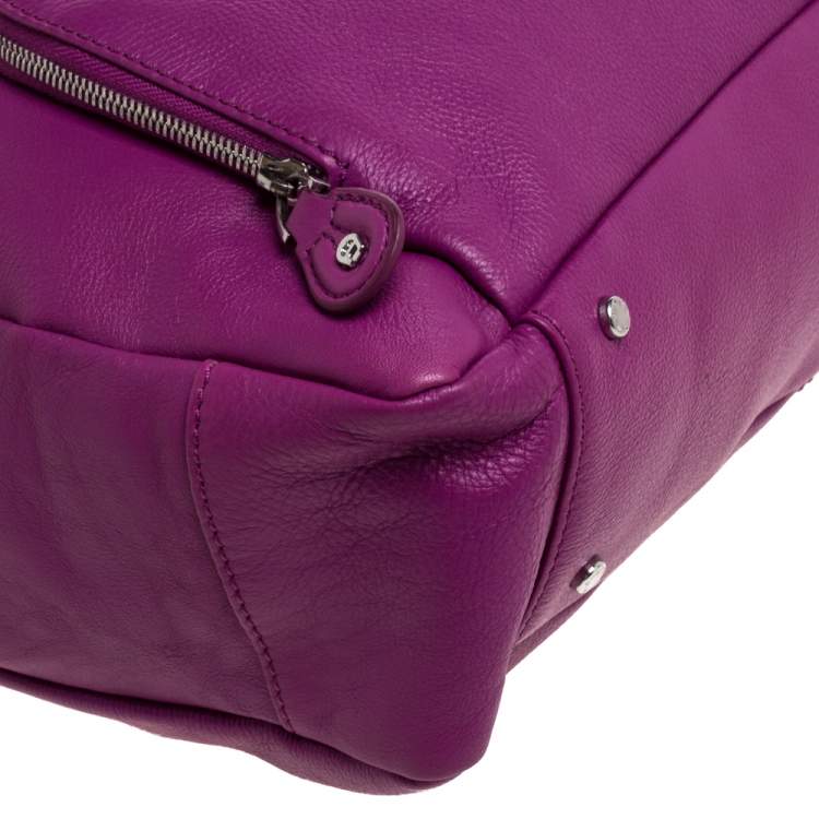 Pre Owned Aigner Purple Leather Drawstring Top Handle Bag