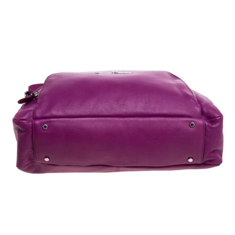 Pre Owned Aigner Purple Leather Drawstring Top Handle Bag