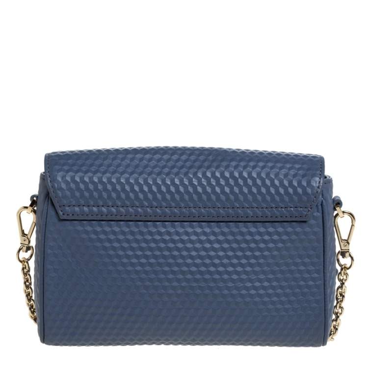 Pre Owned Aigner Blue Embossed Leather Genoveva Crossbody Bag