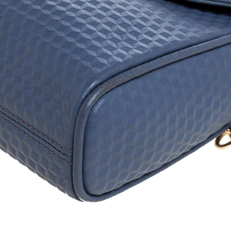 Pre Owned Aigner Blue Embossed Leather Genoveva Crossbody Bag