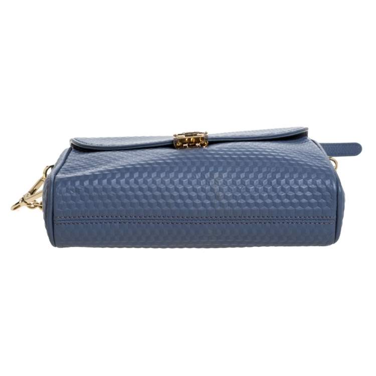 Pre Owned Aigner Blue Embossed Leather Genoveva Crossbody Bag