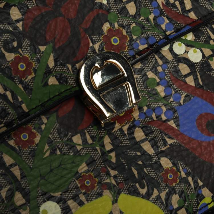 Pre Owned Aigner Multicolor Printed Coated Canvas and Leather Genoveva Top Handle Bag