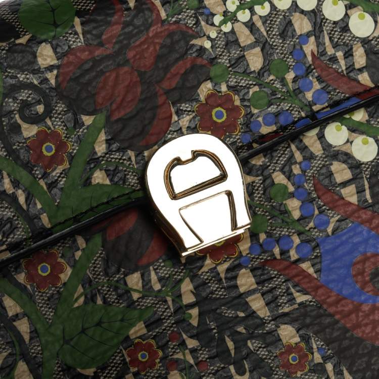 Pre Owned Aigner Multicolor Printed Coated Canvas and Leather Genoveva Top Handle Bag