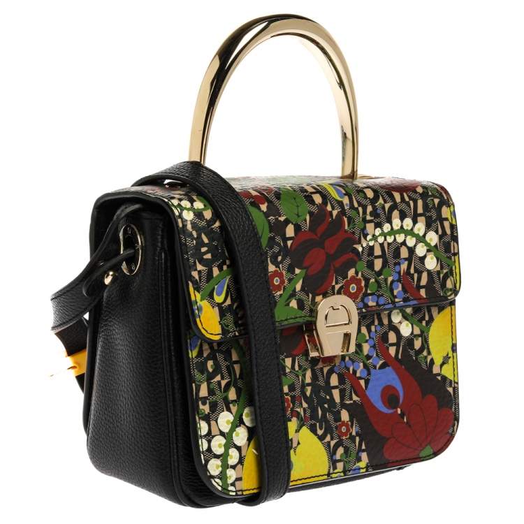 Pre Owned Aigner Multicolor Printed Coated Canvas and Leather Genoveva Top Handle Bag
