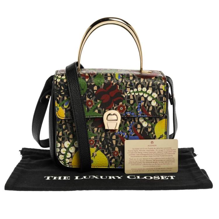 Pre Owned Aigner Multicolor Printed Coated Canvas and Leather Genoveva Top Handle Bag