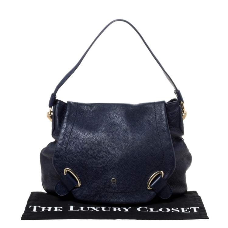 Pre Owned Aigner Blue Leather Flap Hobo