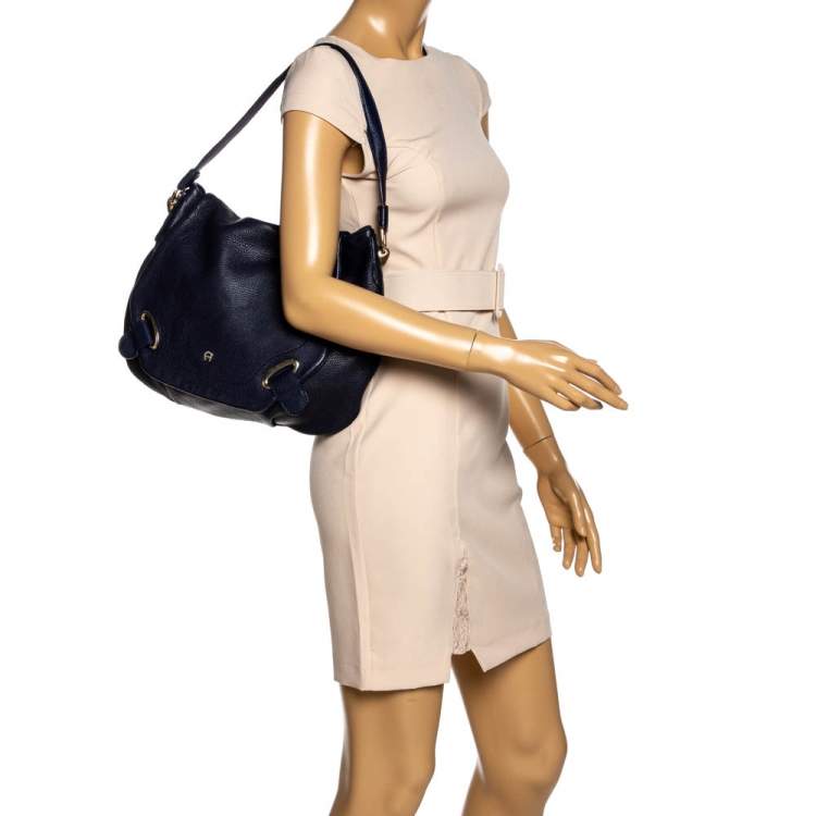 Pre Owned Aigner Blue Leather Flap Hobo