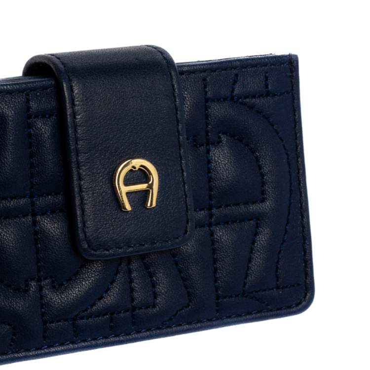 Pre Owned Aigner Blue Quilted Leather Card Holder