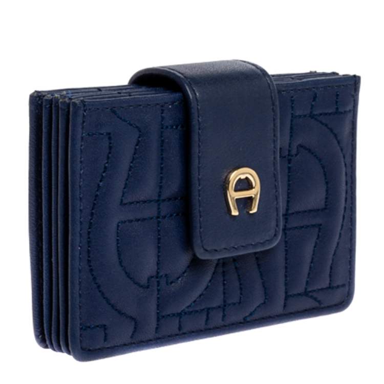 Pre Owned Aigner Blue Quilted Leather Card Holder