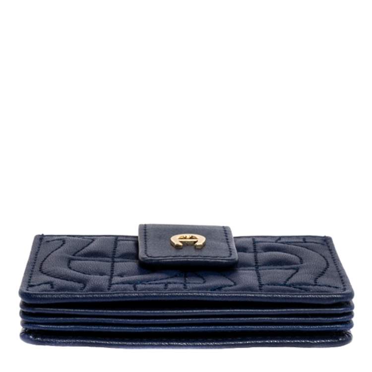 Pre Owned Aigner Blue Quilted Leather Card Holder