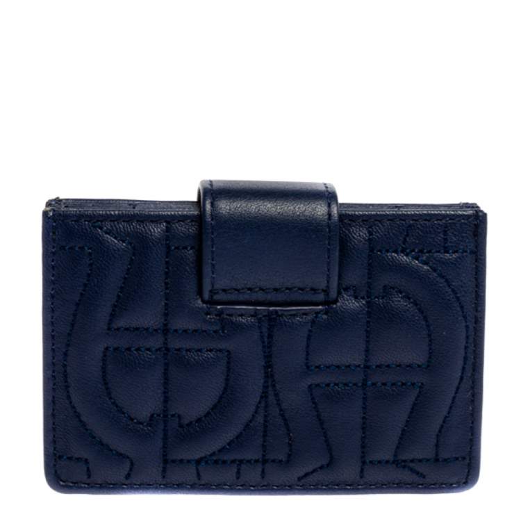 Pre Owned Aigner Blue Quilted Leather Card Holder