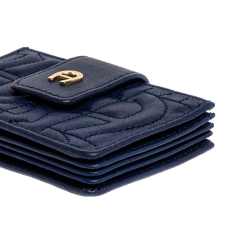 Pre Owned Aigner Blue Quilted Leather Card Holder