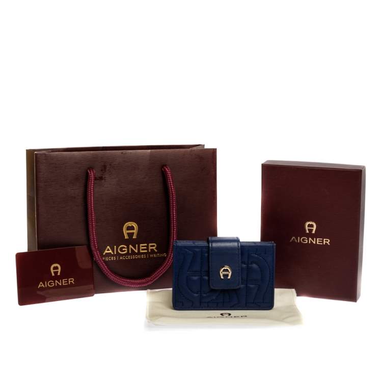 Pre Owned Aigner Blue Quilted Leather Card Holder