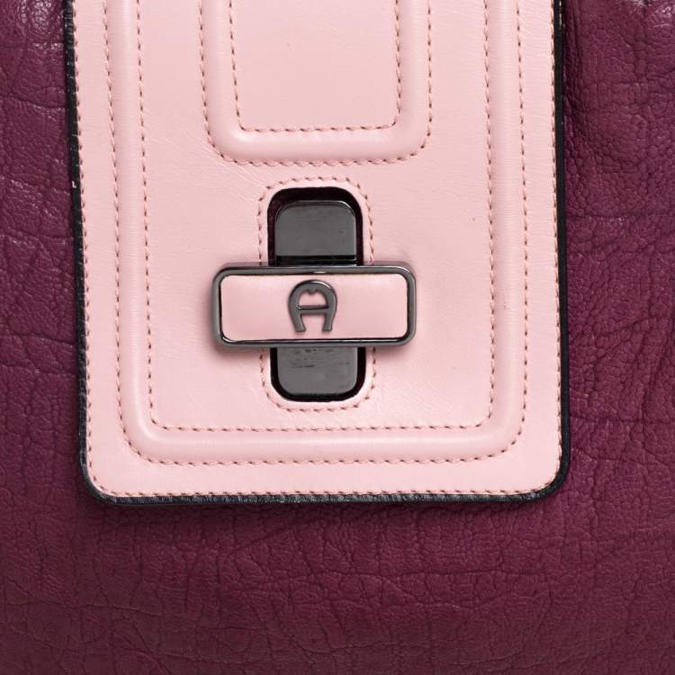 مملوكة مسبقًا Aigner Bicolor Leather Turnlock Flap Hobo