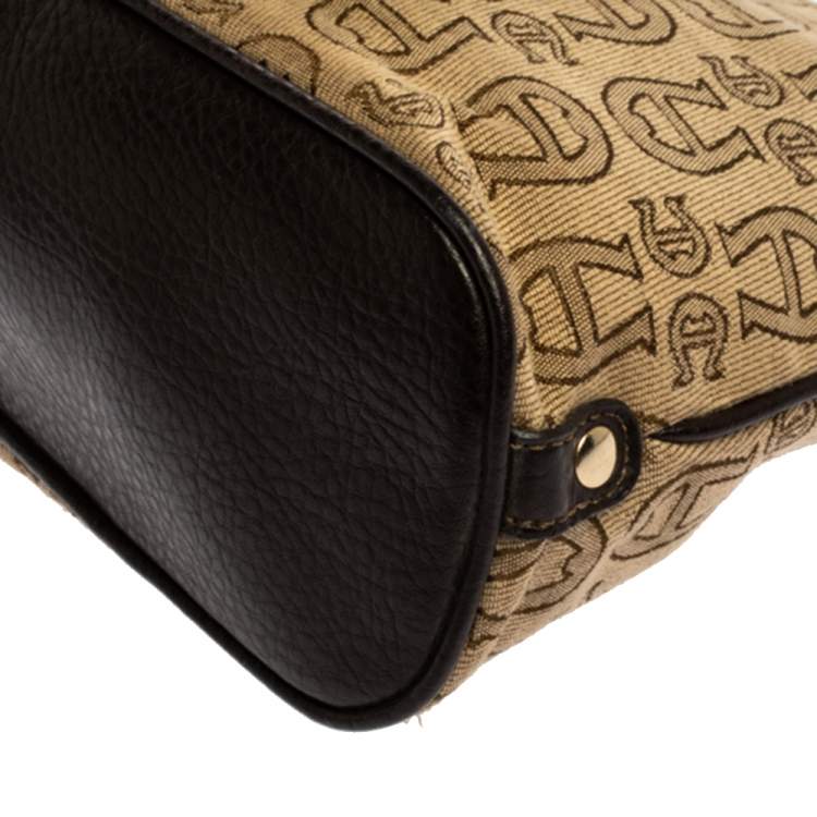 Pre Owned Aigner Brown/Beige Signature Canvas and Leather Pocket Buckle Shoulder Bag