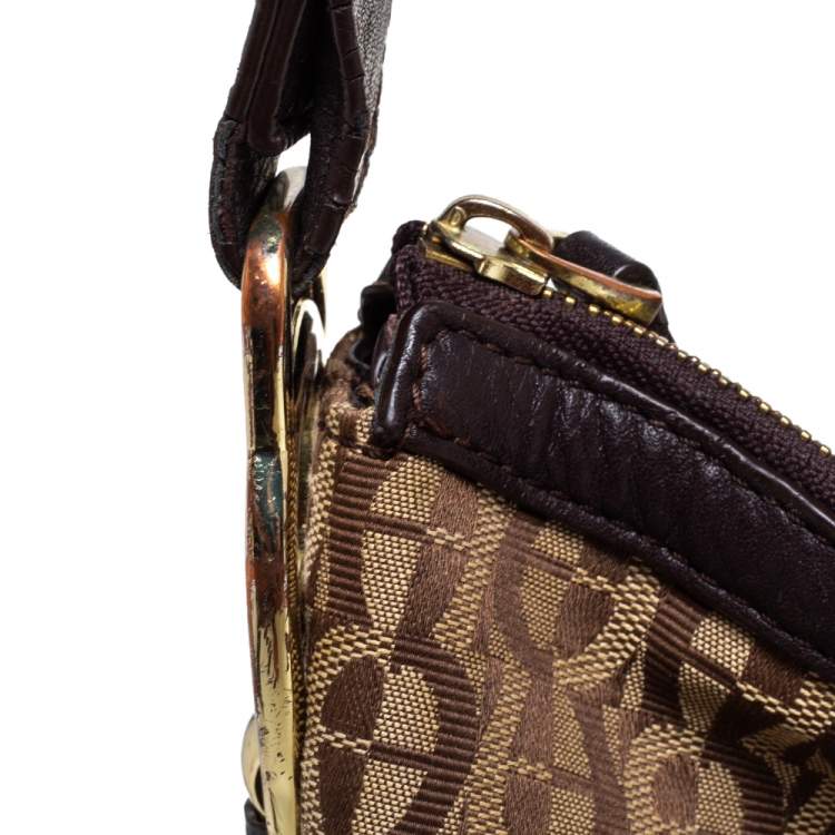 Pre Owned Aigner Brown/Beige Signature Canvas and Leather Hobo