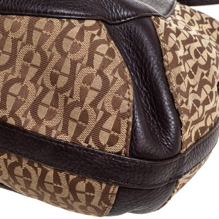 Pre Owned Aigner Brown/Beige Signature Canvas and Leather Hobo
