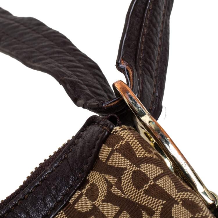 Pre Owned Aigner Brown/Beige Signature Canvas and Leather Hobo