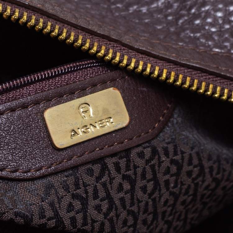 Pre Owned Aigner Brown/Beige Signature Canvas and Leather Hobo