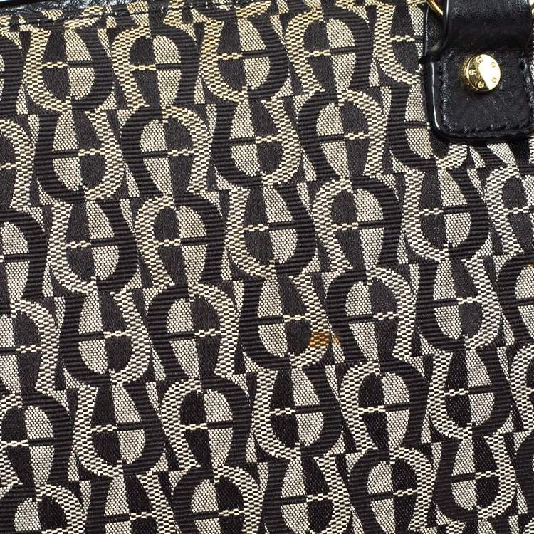 Pre Owned Aigner Black Signature Canvas and Leather Satchel