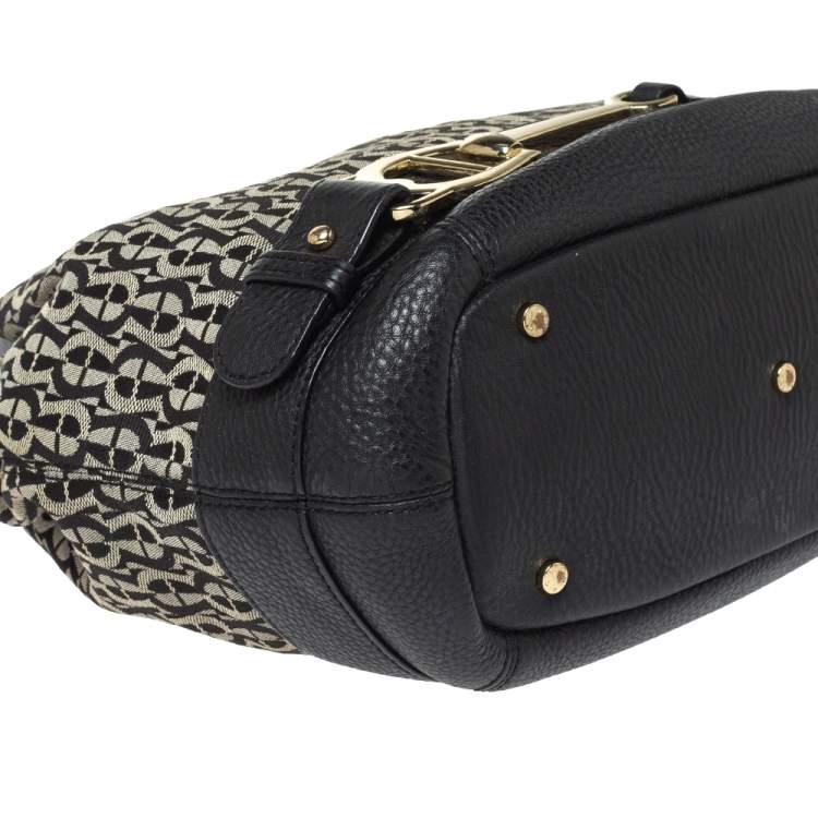 Pre Owned Aigner Black Signature Canvas and Leather Satchel