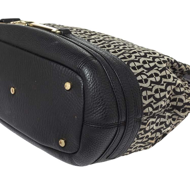 Pre Owned Aigner Black Signature Canvas and Leather Satchel