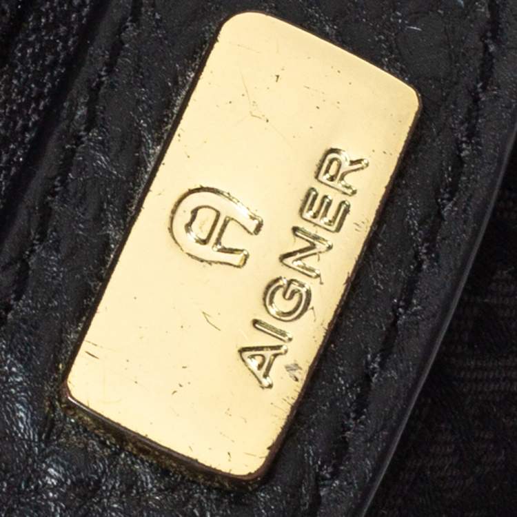 Pre Owned Aigner Black Signature Canvas and Leather Satchel