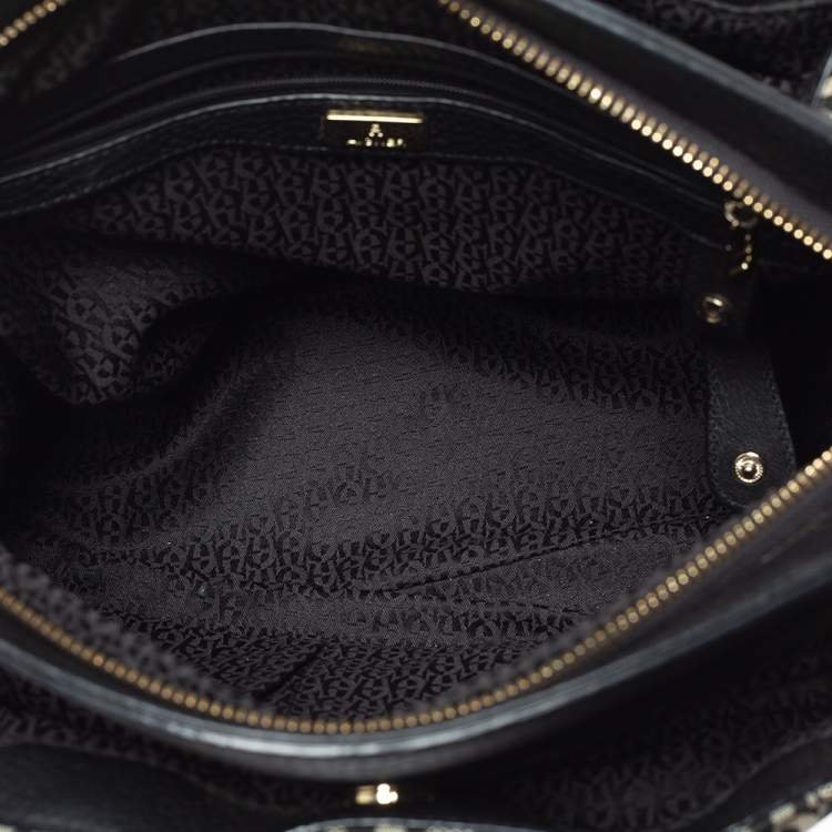 Pre Owned Aigner Black Signature Canvas and Leather Satchel