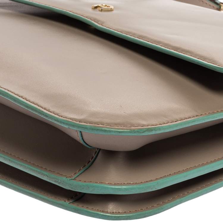 Pre Owned Aigner Grey/Turquoise Leather Flap Triple Compartment Shoulder Bag