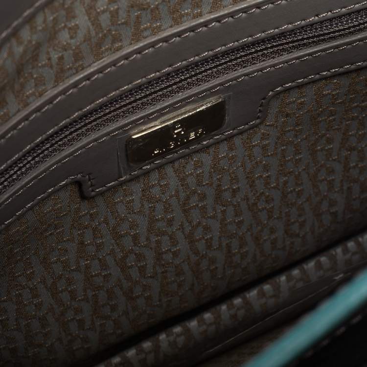 Pre Owned Aigner Grey/Turquoise Leather Flap Triple Compartment Shoulder Bag