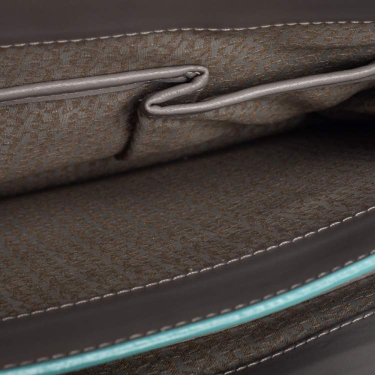 Pre Owned Aigner Grey/Turquoise Leather Flap Triple Compartment Shoulder Bag