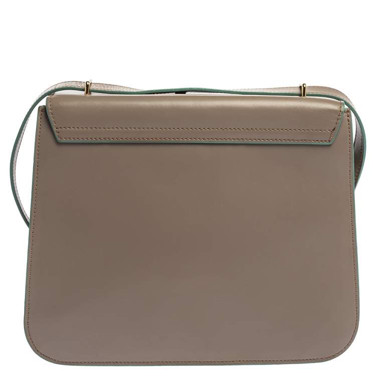 Pre Owned Aigner Grey/Turquoise Leather Flap Triple Compartment Shoulder Bag