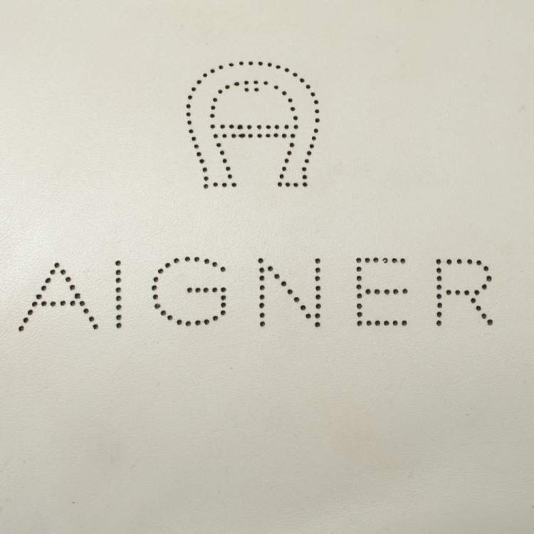 Pre Owned Aigner Cream Leather Wristlet Pouch