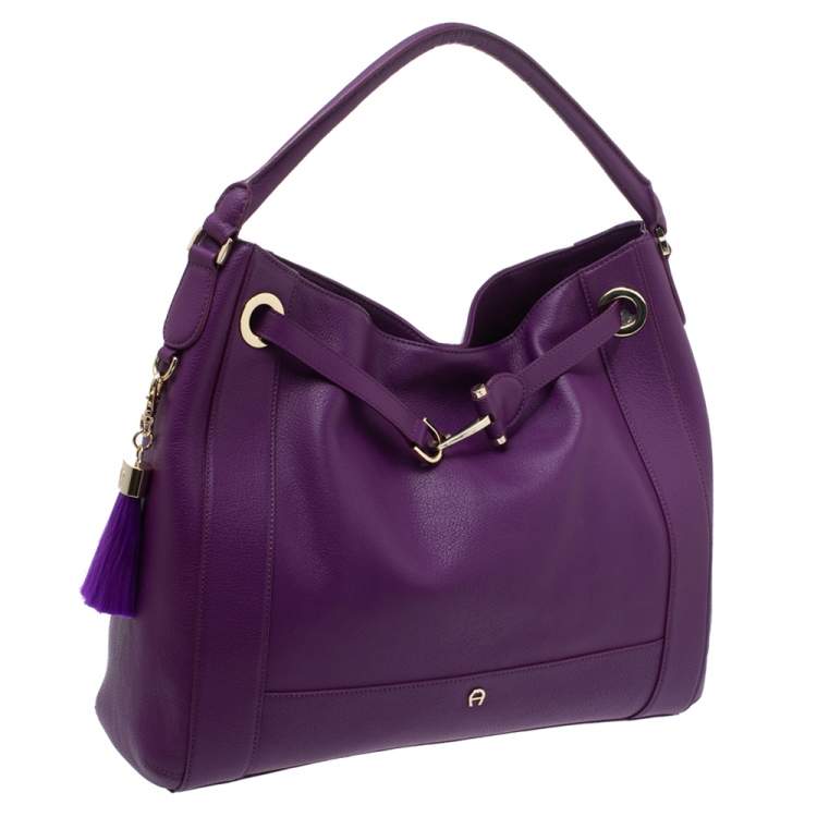 Pre Owned Aigner Purple Leather Cavallina Hobo